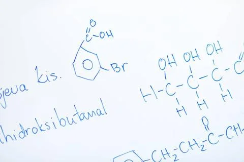 Chemical molecule structure on white boar abstract science and chemical mo... Stock Photos