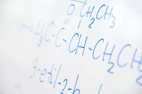 Chemical molecule structure on white boar abstract science and chemical mo... Stock Photos