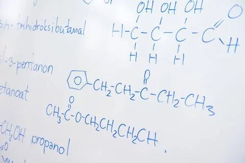 Chemical molecule structure on white boar abstract science and chemical mo... Stock Photos