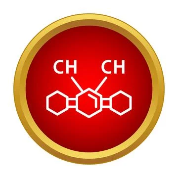 Chemical molecules forming hexagonal structure on red button 库存插图