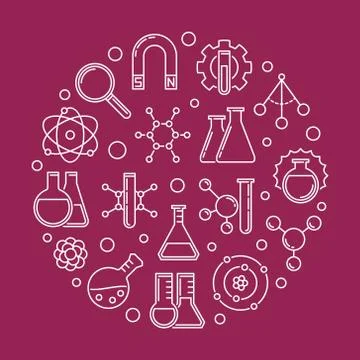Chemical Physics vector round illustration in outline style Stock Illustration