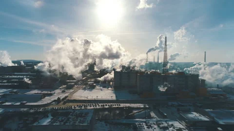 Chemical plant for the processing of chipboard and smokestack of a furniture Stock Footage 87094742