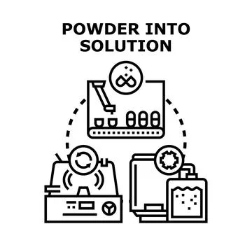 Chemical process converting powder into liquid solution Stock Illustration