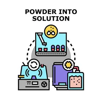 Chemical process converting powder into liquid solution Stock Illustration