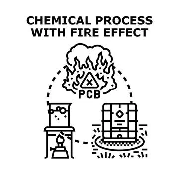Chemical process creating fire and hazardous waste Stock-Illustration