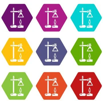 Chemical process icons set 9 vector Stock Illustration