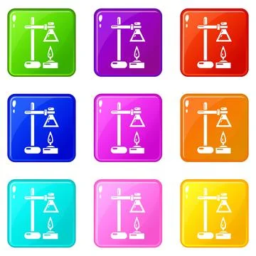 Chemical process icons set 9 color collection Stock Illustration