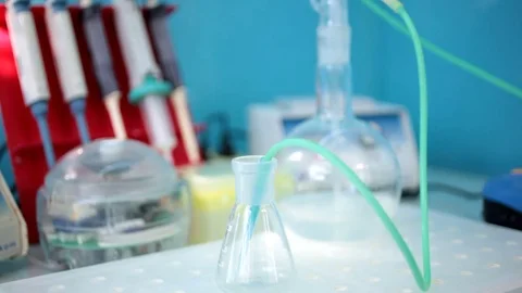 Chemical process in the laboratory Stock Footage 70382646