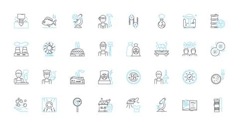 Chemical processing linear icons set. Synthesis, Reactor, Distillation, ion Stock Illustration