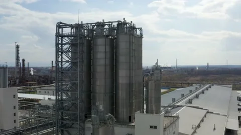 Chemical processing plant. Aerial view of Modern high-tech production. A giant Stock Footage 170146471