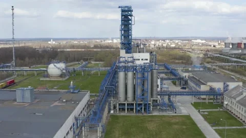Chemical processing plant. Aerial view of Modern high-tech production. A giant Stock Footage 170146704