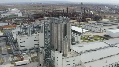 Chemical processing plant. Aerial view of Modern high-tech production. A giant Stock Footage 170148608