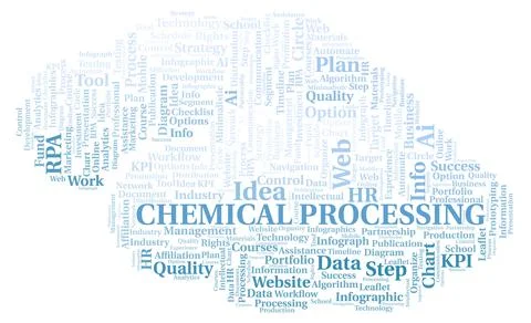 Chemical Processing typography word cloud create with the text only. Illustrazione stock