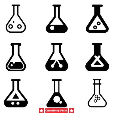 Chemical Reaction Flask Vector Bundle Laboratory Equipment Designs Illustrazione stock