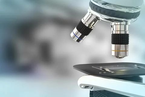 Chemical research concept, laboratory microscope on bokeh background Stockillustratie