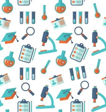 Chemical Seamless Pattern with Different Laboratory Objects Stock Illustration