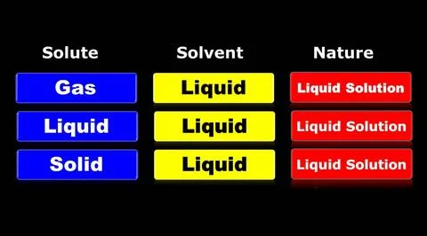 Chemical solution and mixture with solute and solvent. Stock Illustration