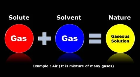 Chemical solution and mixture with solute and solvent. Stock Illustration
