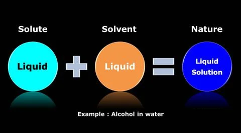 Chemical solution and mixture with solute and solvent. Ilustração Stock