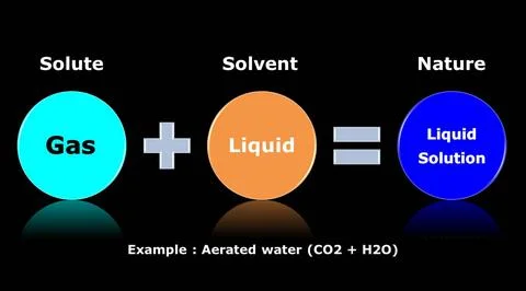 Chemical solution and mixture with solute and solvent. Ilustração Stock