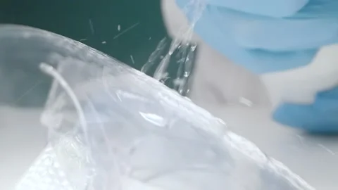 Chemical solution close-up of a medical device after contact with a sick patient Stock Footage 152931735