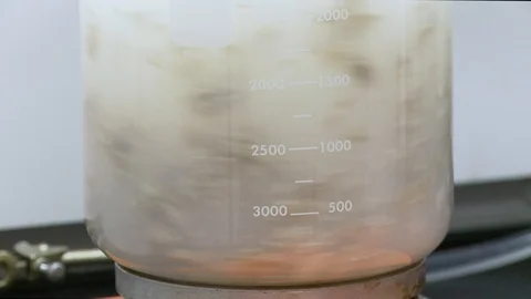 Chemical solution stirring in laboratory flask closeup Stock Footage 107988673