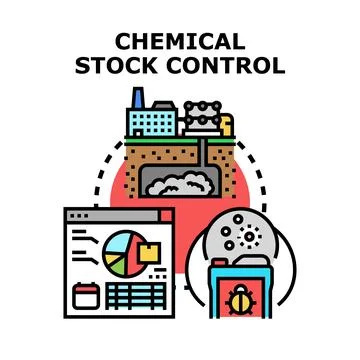 Chemical stock control system managing production and storage Illustrazione stock