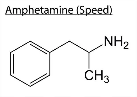 Chemical structure of Amphetamine on a white background. Stock Illustration