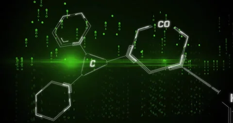 Chemical structure and binary code animation over green background Stock Footage 305621097