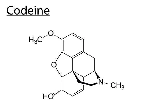Chemical structure of Codeine on a white background. Stock Illustration