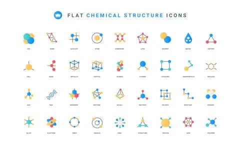Chemical structure of molecule and atom, graphic formula of substance flat icon 스톡 일러스트