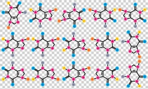 Chemical structure in a seamless pattern, caffeine, chemistry Illustrazione stock
