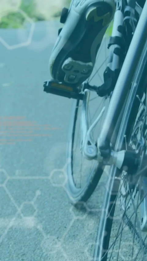 Chemical structures and data processing against woman cycling Stock Footage 343641506