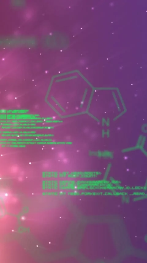 Chemical structures and data processing animation over colorful abstract Stock Footage 344285045