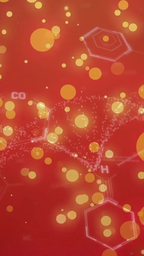 Chemical structures and molecular bonds over red background with glowing Stock Footage 342595246