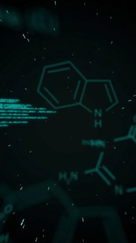 Chemical structures and molecular formulas animation over dark background with Stock Footage 343614865