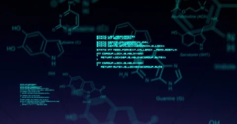 Chemical structures with program codes and a background of transmission towers Stock Footage 111449104