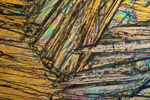 Chemical substance paracetamol made by a microscope in polarized light. Stock Photos