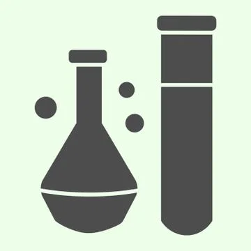 Chemical substance solid icon. Lab flask and test tube with liquids glyph style Stock Illustration