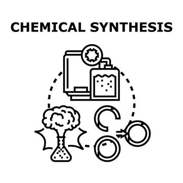 Chemical synthesis process creating molecular compounds concept Stock Illustration