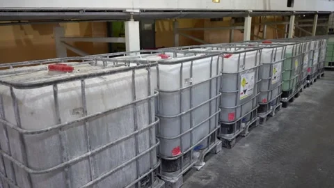The chemical tanks are lined up Stock Footage 130835751