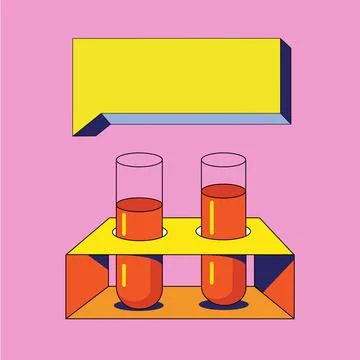 Chemical test tubes for experiments. Test tubes with orange solution. In a .. Stock Illustration