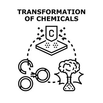 Chemical transformation process creating new substances vector illustration Stock Illustration