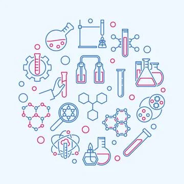 Chemical vector creative round illustration in line style Stock Illustration