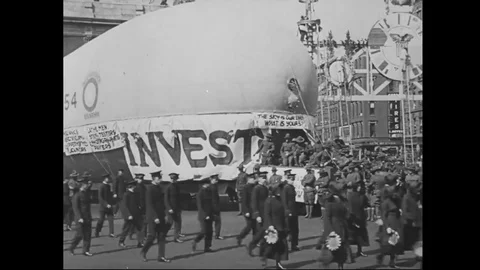 Chemical warfare division float represents in parade - 1918 Stock Footage 83702187