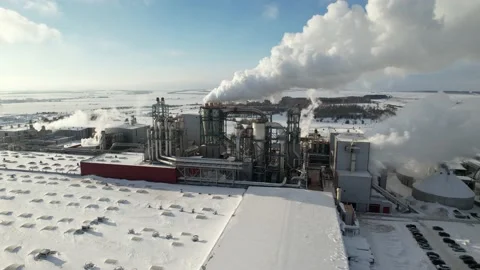 Chemical wood processing, smoke emissions and environmental pollution. Winter Stock Footage 169869245