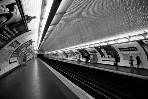 Chemin Vert, metro station empty platform, Paris, France, Europe India Cop... Stock Photos