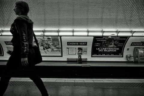 Chemin Vert, metro station platform, Paris, France, Europe India Copyright... Stock Photos