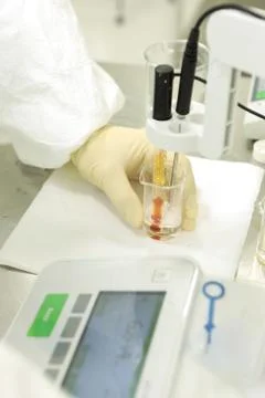 A chemist conducts a study of the stiffness of the solution. Laboratory PH Stock Photos