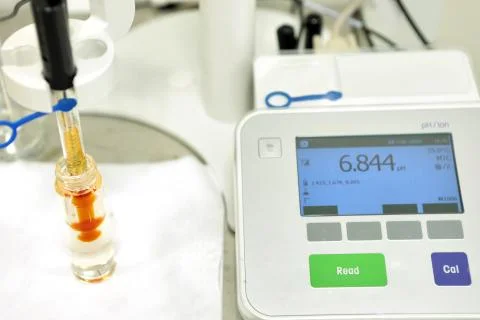 A chemist conducts a study of the stiffness of the solution. Laboratory PH Stock Photos